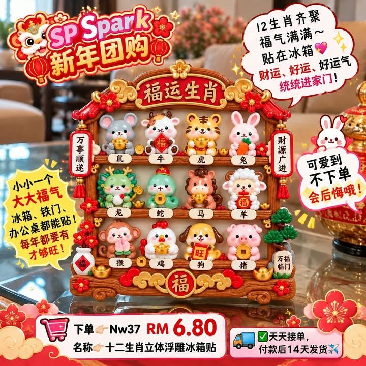 （新年团购）Nw37~十二生肖立体浮雕冰箱贴